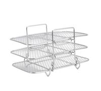 RiToEasysports Set di Cestelli per Friggitrice Multistrato di 3 Accessori Impilabili in Acciaio Inossidabile Cottura Uniforme e Un'essiccazione 19x12,8x11,5 Cm