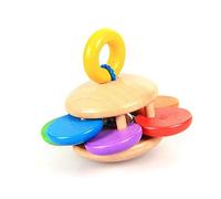 RiToEasysports Sonaglio per bambini in legno massello, giocattolo da mordere per bambini da 0 a 12 mesi, giocattolo di sviluppo sensoriale, facile da impugnare, con colori vivaci per la forza di