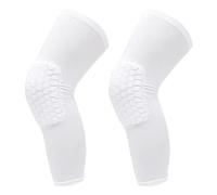 RiToEasysports Tutore Ginocchio, Tutore per Ginocchio 2 Pezzi Manicotto per a Compressione Anticollisione a Nido D'ape Allungato Unisex per Pallacanestro (Bianco)