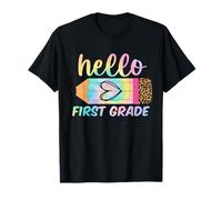 Ritorno a scuola Hello First Grade Leopard Tie Dye Insegnante Maglietta