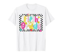 Ritorno a Scuola Primo Giorno di Quinta elementare Ragazza con Arco a Scacchi Maglietta