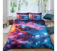 Ritorno al futuro Immagine del copripiumino Biancheria da letto stampata in 3D Set trapunta in morbida microfibra da 3 pezzi con chiusura a cerniera per ragazzi e ragazze matrimoniali （200x200 cm）
