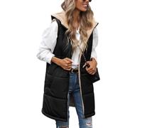 RITOSTA Gilet Donna Lungo Giacca Invernale Caldo Giubbotto Termica Smanicato Cappotto Senza Maniche Elegante Piumino Lunga Parka Giacche con Cappuccio Tasche Cerniera Intera (Nero,S)
