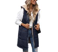 RITOSTA Gilet Donna Lungo Giacca Invernale Caldo Giubbotto Termica Smanicato Cappotto Senza Maniche Elegante Piumino Lunga Parka Giacche con Cappuccio Tasche Cerniera Intera (Marina,M)