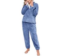 RITOSTA Pigiama Donna Invernale Felpato Caldo di Pile Morbido - Set Lungo Due Pezzi con Felpa e Pantalone (Marina, S)