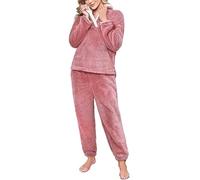 RITOSTA Pigiama Donna Invernale Felpato Pigiama Donna Invernale Caldo Pigiama Donna Invernale Pile Pigiama di Pile Morbido Pigiami Lungo Due Pezzi da Donna con Felpa e Pantalone（Arancione Rosa,XXL）