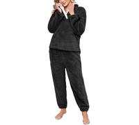 RITOSTA Pigiama Donna Invernale Felpato Pigiama Donna Invernale Caldo Pigiama Donna Invernale Pile Pigiama di Pile Morbido Pigiami Lungo Due Pezzi da Donna con Felpa e Pantalone (Nero,XL)