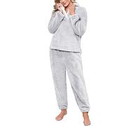 RITOSTA Pigiama Donna Invernale Felpato Pigiama Donna Invernale Caldo Pigiama Donna Invernale Pile Pigiama di Pile Morbido Pigiami Lungo Due Pezzi da Donna con Felpa e Pantalone（Grigio Chiaro,L）