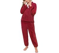 RITOSTA Pigiama Donna Invernale Felpato Pigiama Donna Invernale Caldo Pigiama Donna Invernale Pile Pigiama di Pile Morbido Pigiami Lungo Due Pezzi da Donna con Felpa e Pantalone（Rosso,XL）