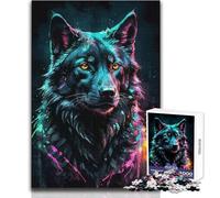 Ritratto ad acquerello di un lupo al neon, puzzle da 1000 pezzi per adolescenti, gioco di sviluppo del pensiero logico, ottimo regalo per momenti significativi, dimensioni 38x52cm