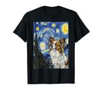 Ritratto Artistico del Cane Papillon di Notte Stellata Maglietta