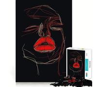 Ritratto astratto con labbra rosse, puzzle da 1000 pezzi per adulti, gioco di logica, passatempo per la casa, bordi puliti, bel regalo (38x52cm)