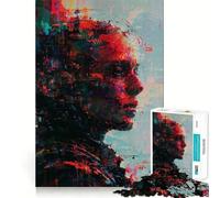Ritratto astratto di donna in rosso - Puzzle per adulti da 1000 pezzi - Gioco di memoria - Taglio di alta precisione - Esercizio mentale per momenti di tranquillità a casa (38x52cm)
