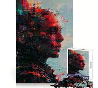 Ritratto astratto di donne adolescenti in rosso Puzzle da 1000 pezzi Allenamento della concentrazione Attività ricreativa Incastro preciso Regalo premuroso (38x26cm)