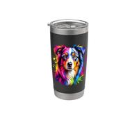 Ritratto Colorato Del Cane Pastore Australiano Australiano Bicchiere termico in acciaio inox doppia parete