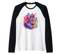 Ritratto Colorato del Gatto Norvegese delle Foreste Maglia con Maniche Raglan