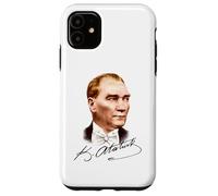 Ritratto colorato di Mustafa Kemal Ataturk con firma Custodia per iPhone 11