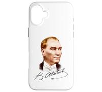 Ritratto colorato di Mustafa Kemal Ataturk con firma Custodia per iPhone 16 Plus