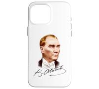 Ritratto colorato di Mustafa Kemal Ataturk con firma Custodia per iPhone 16 Pro Max