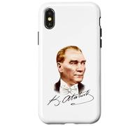 Ritratto colorato di Mustafa Kemal Ataturk con firma Custodia per iPhone X/XS
