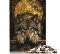 Ritratto del lupo Luna dorata Puzzle in Legno 500 Pezzi, Gioco di Famiglia