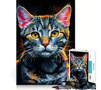 Ritratto di American Shorthair - Puzzle al neon per ragazzi - 1000 pezzi - Gioco stimolante per la mente - Pezzi senza sbavature - Taglio netto - Facile da imparare - Divertimento