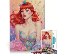 Ritratto di bellezza pin-up dai capelli rossi con motivi floreali, puzzle da 1000 pezzi per adolescenti, gioco di logica, divertimento in casa, bordo premium, regalo memorabile (50x75cm)
