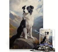 Ritratto di Border Collie in montagna Puzzle da 1000 pezzi per adolescenti Stimola il pensiero creativo Evasione consapevole Incastro solido (50x75cm)