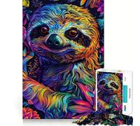 Ritratto di bradipo psichedelico al neon con sfondo floreale - Puzzle da 1000 pezzi per adolescenti - Gioco per allenare la mente - Facile da assemblare - Regalo elegante (50x75cm)