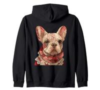Ritratto di Bulldog Francese Patchwork in Pizzo Boho Felpa con Cappuccio