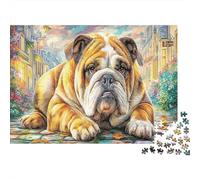 Ritratto di Bulldog Puzzle in cartone Bulldog che riposa sulla strada pavimentata Puzzle classico per adulti regalo puzzle rilassante 52x38cm/1000 pezzi