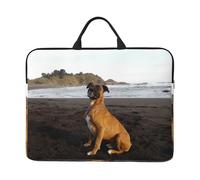Ritratto di cane boxer marrone da spiaggia, Custodia per laptop da 14 pollici, borsa per notebook, custodia per laptop, valigetta con maniglia