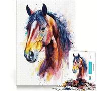 Ritratto di cavallo ad acquerello Puzzle da 1000 pezzi Gioco di concentrazione Artigianato di taglio esperto Hobby affascinante per i momenti di svago (38x26cm)