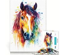 Ritratto di cavallo ad acquerello Puzzle da 1000 pezzi per adolescenti Attività divertente per stimolare la mente,taglio di alta precisione,attività rilassante e distensiva (38x26cm)