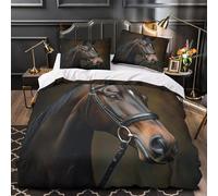 Ritratto di cavallo elegante copripiumino Set di 3 Pezzi morbida stampa 3D con federe per cuscini cerniera nascosta Equestre classico Set Di Copripiumino for coppie e ragazzi Single（135x200cm）