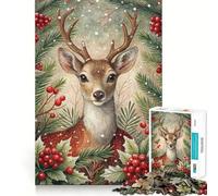 Ritratto di cervo ad acquerello con fogliame invernale Puzzle da 1000 pezzi Gioco di concentrazione Artigianato di taglio esperto Hobby affascinante per i momenti di svago (38x26cm)
