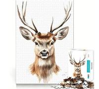 Ritratto di cervo ad acquerello,puzzle da 1000 pezzi per ragazzi,gioco stimolante per la mente,incastro perfetto senza spazi vuoti,rilassante attività di gruppo al chiuso (50x75cm)