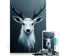 Ritratto di cervo bianco con corna scure,puzzle da 1000 pezzi per ragazzi,gioco di concentrazione mentale,bordi lisci e tagliati con precisione,ideale come regalo di Natale (50x75cm)
