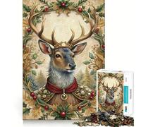 Ritratto di cervo regale con ghirlanda festiva Puzzle da 1000 pezzi per adolescenti Gioco di logica Giocattolo per interni Divertimento Premium Edge Regalo memorabile (38x26cm)