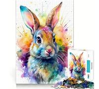 Ritratto di coniglio ad acquerello,puzzle da 1000 pezzi per ragazzi,gioco stimolante per la mente,incastro perfetto,senza spazi vuoti,rilassante attività di gruppo al chiuso (38x52cm)