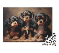 Ritratto di cuccioli di Cavalier King Charles Spaniel - Puzzle da 1000 pezzi - Tre cani Cavalier King Charles Spaniel - Per adulti dai 12 anni in su-Giochi educativi-Decorazione per la casa-52x38cm