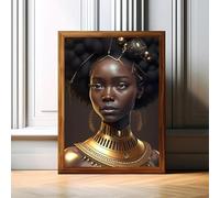 Ritratto di donna africana nera e dorata su tela, poster di ragazza nera, stampe, quadri da parete, decorazioni per la stanza, cornice 30x45 cm