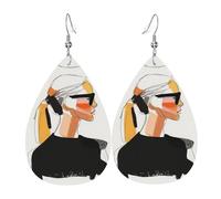 Ritratto di donna che dipinge orecchini in pelle a forma di goccia, set da 2, ganci per le orecchie placcati in argento 925, antiruggine, con tappi per le orecchie, adatti per feste, San Valentino