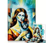 Ritratto di donna con gatto,puzzle per adolescenti,1000 pezzi,gioco di memoria divertente,componenti robusti e ben definiti,portatile,ideale per i viaggi (38x26cm)
