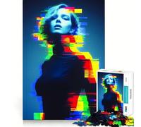 Ritratto di donna in stile Neon Glitch Core Art per adulti, puzzle da 1000 pezzi, gioco intelligente per il tempo libero, taglio preciso, oggetto da collezione (38x52cm)