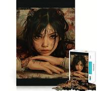 Ritratto di donna tatuata, adolescente, puzzle da 1000 pezzi, memoria, luce, relax, design, assemblaggio, decorazione murale 38x26cm