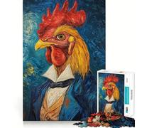 Ritratto di gallo in blu - Puzzle da 1000 pezzi per adulti, ideale per migliorare la memoria, per un piacevole momento di relax, un'opera d'arte da assemblare e da collezione (38x52cm)