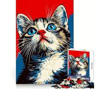 Ritratto di gattino dagli occhi azzurri Puzzle per adolescenti da 1000 pezzi Allenamento della concentrazione Attività rilassante Incastri precisi Ottima idea regalo (38x26cm)
