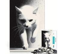 Ritratto di gatto bianco,puzzle da 1000 pezzi,gioco creativo,incastro perfetto,nessun pezzo si stacca,attività per rafforzare i legami familiari (50x75cm)