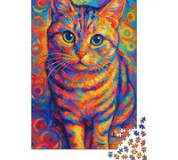 Ritratto di gatto colorato Puzzle Da 1000 Pezzi Per Adulti, Cartone Resistente, Decorazione Murale, Regalo Del Festival Di Primavera, Attività Indoor 38x26cm/1000pcs